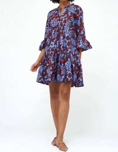 Oliphant Bell Sleeve Tiered Mini Dress In Rhubarb Willow In Blue