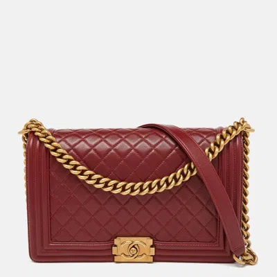 Pre-owned Chanel Quilted Leather New Medium Boy Shoulder Bag In Red