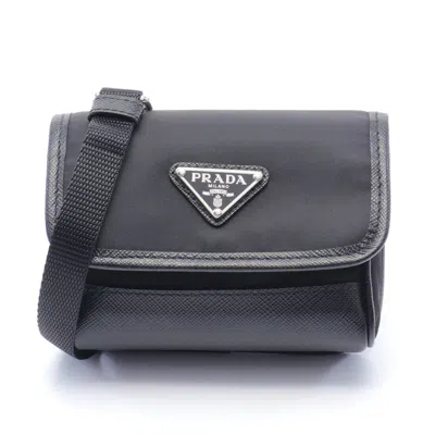 Prada Tessuto+saffian Shoulder Bag Nylon Leather In Black