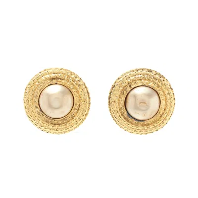 Pre-owned Chanel Round Earrings Gp Fake Pearl Gold Offvintage In Multi
