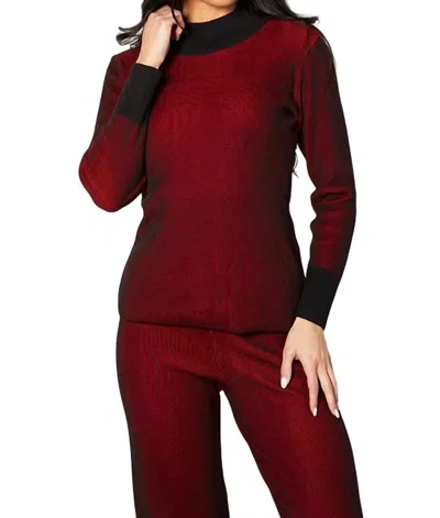 Angel Apparel Two Tone Ribbed Mock Neck Top In Rouge In Red