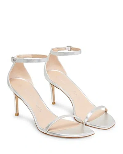 Stuart Weitzman Leather Nudistcurve Sandals 100 In Platinum