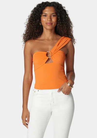 Bebe Asymetric Drapped D Ring Knit Top In Persimmon Orange
