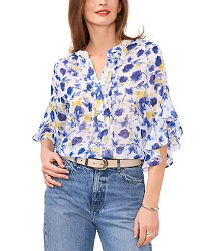 Vince Camuto Print Flutter Sleeve Top In Ultra White