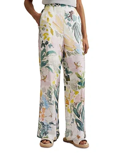 Ted Baker Sarca Floral Wide Leg Pants In Ivory
