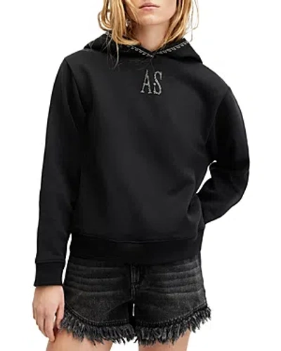 Allsaints Pippa Scorpion Embellished Cotton Graphic Hoodie In Black