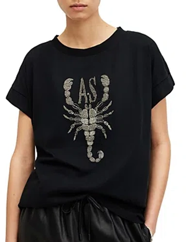 Allsaints Pippa Scorpion Embellished Cotton Graphic T-shir. In Black