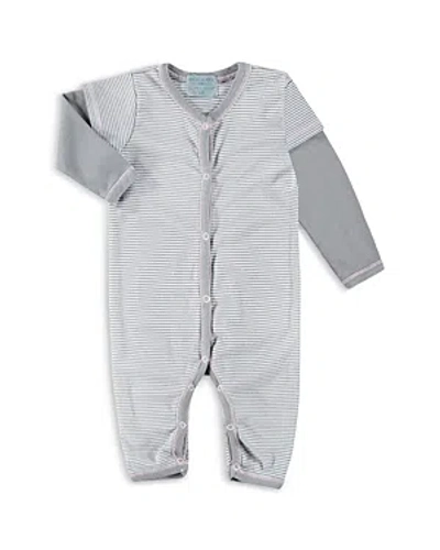 Paigelauren Babies' Classic Supersoft Stripe Cotton Blend Romper In Gray