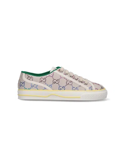 Gucci Women's Crystal-embellished Logo Tennis Sneakers In Silver