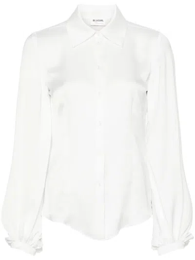 Blugirl Puff-sleeve Satin Shirt In Beige