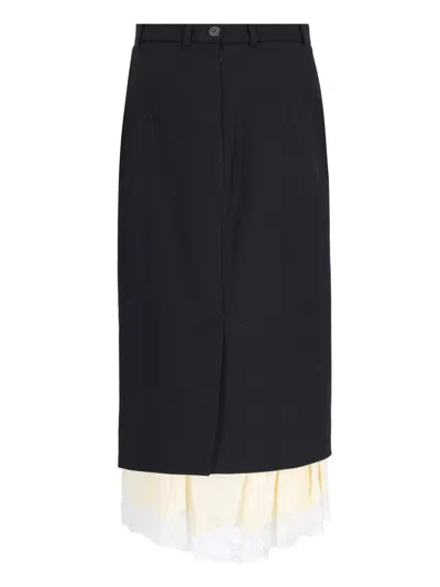 Balenciaga Lingerie Wool Tailored Skirt In Black