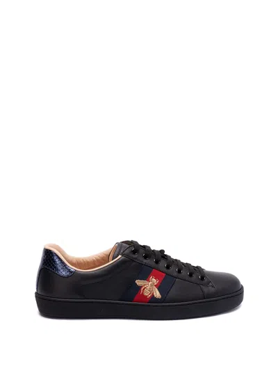 Gucci Ace Embroidered Sneakers In Black