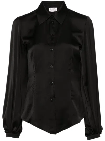 Blugirl Puff-sleeve Satin Shirt In Black  