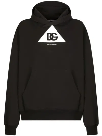 Dolce & Gabbana Black Dg-print Cotton Hoodie