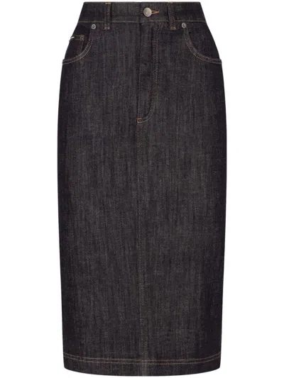 Dolce & Gabbana Denim Pencil Midi Skirt In Blue