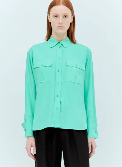 Max Mara Flap Pockets Silk Shirt In Green