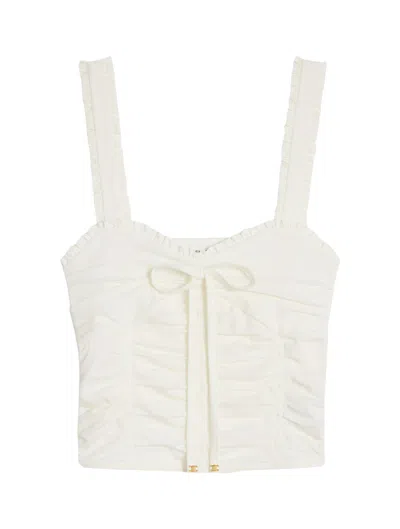 Celine Short Ruffled Top In Cotton And Silk Jersey In White