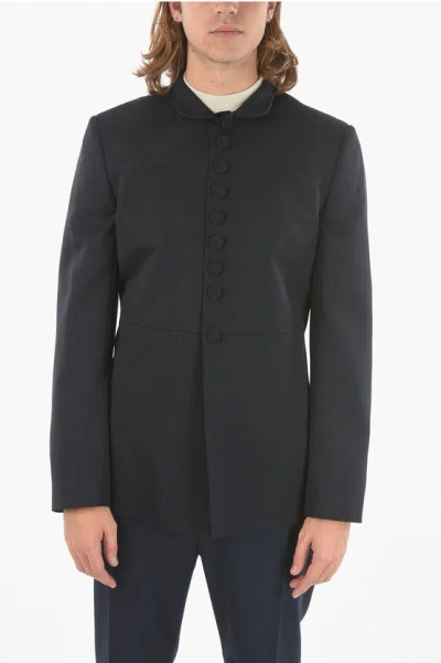 Dior Twill Virgin Wool Coloff Mandarin-collar Jacket Embellished In Black