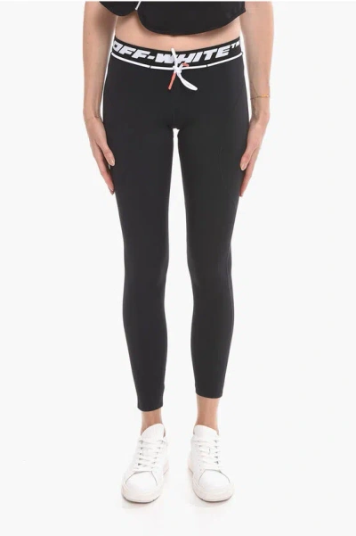 Off-white Active Logo Band Leggings With Waist Drawstring In Black