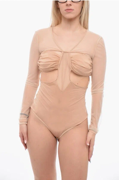 Nensi Dojaka Silk Bodysuit With See-through Inserts And Cut-out Details In Pink