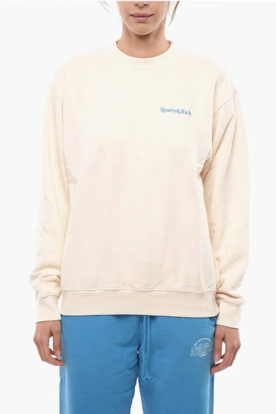 Sporty And Rich Solid Color Crew-neck Sweatshirt With Contrasting Print In Pink