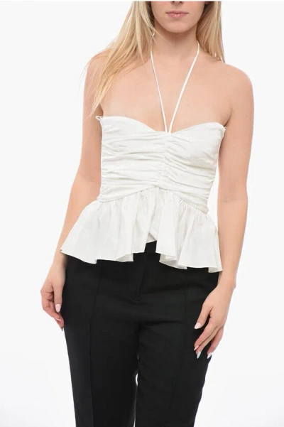 Msgm Strapless Crop Top With Draped Design In White