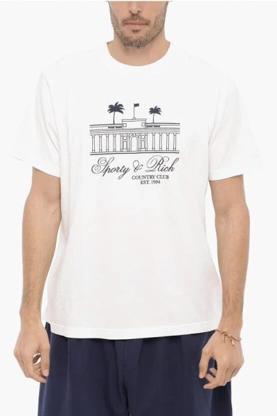 Sporty And Rich White Villa T-shirt In White/navy