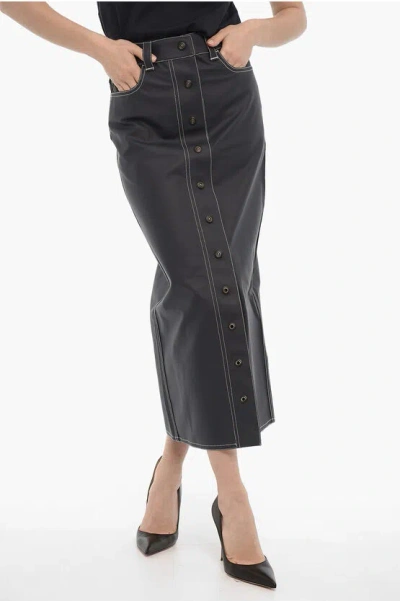 Sunnei Faux Leather Sheat Maxi Skirt With Buttons-front In Black