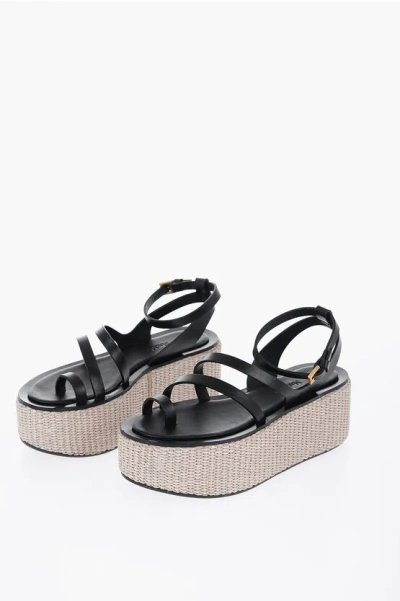 Max Mara 70mm Biarritz Leather Wedges Sandals In Black