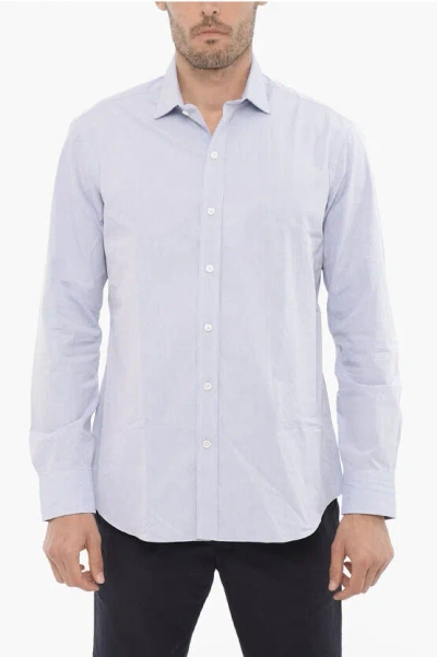 Salvatore Piccolo Spread Collar Cotton Popeline Shirt In Blue