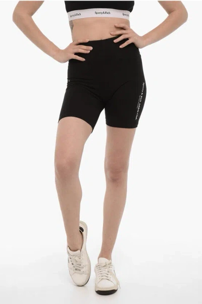 Sporty And Rich Side Print Logo Cotton Biker Shorts In Black