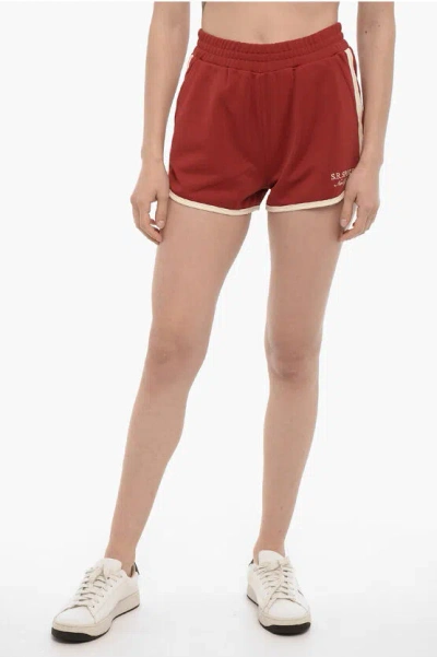 Sporty And Rich Contrasting Side Bands Brune Shorts In Burgundy