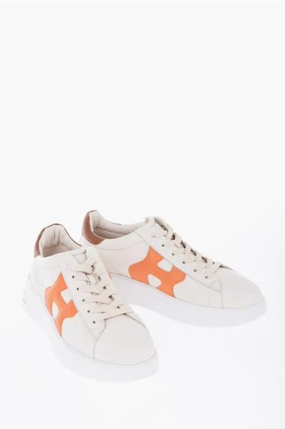 Hogan Leather Rebel Low-top Trainers With Contrasting Patch Logo In White