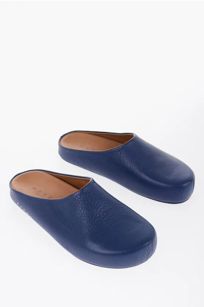 Marni Solid Color Textured Leather Mules In Blue