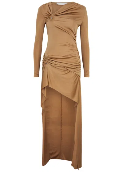 Dion Lee Gathered-detail Asymmetric Maxi Dress In Beige