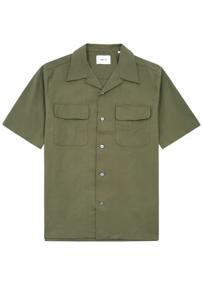 Nn07 Daniel 5634 Convertible-collar Cotton-blend Shirt In Green