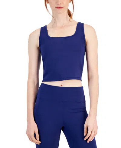 Id Ideology Women's Cropped Tank Top, Created For Macy's In Tartan Blue