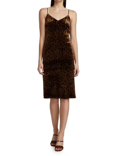 L Agence Indie V-neck Slip Dress In Tan/black Leopard Print In Brown