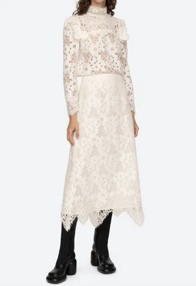 Sea Dalia Cotton-blend Corded Guipure Lace Midi Skirt In White