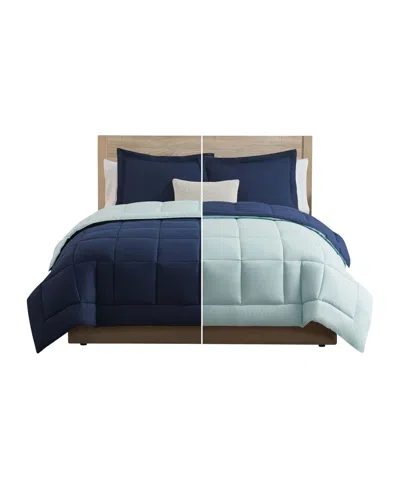 Nestl Premium All Season Quilted Down Alternative Comforter, Queen In Navy Blue,light Blue