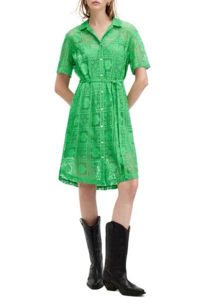 Allsaints Womens Spectra Green Athea Belted-waist Regular-fit Crochet Mini Dress
