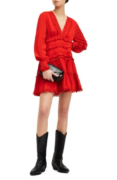 Allsaints Zora Ruffle V-neck Mini Dress In Red