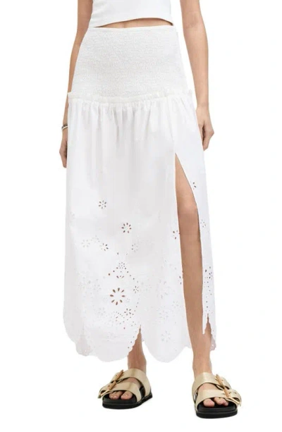 Allsaints Alex Cotton Eyelet Scalloped Maxi Skirt In Off White