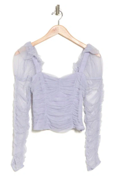 French Connection Edrea Ruched Puff Shoulder Tulle Top In Cosmic Sky