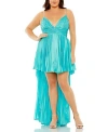 Mac Duggal Rhinestoned Detail High Low Pleated Gown In Aqua