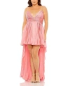 Mac Duggal Rhinestone High Low Pleated Gown In Pink