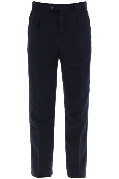 Brunello Cucinelli Linen And Cotton Blend Trousers For In Blue