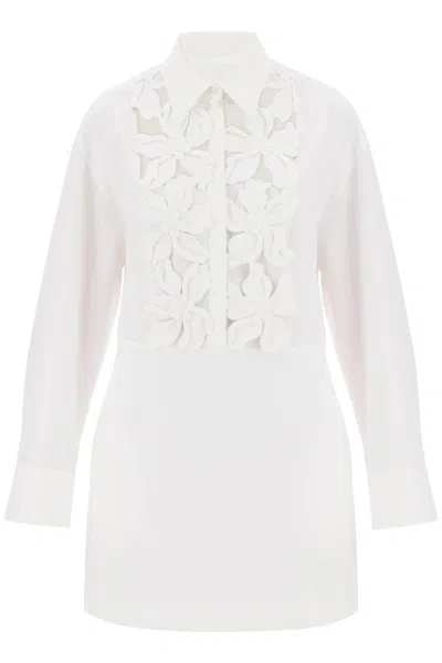Valentino Embroidered Cutout Cotton Poplin Mini Dress In 白色的