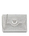 Versace Medusa Plaque Embellished Clutch Bag In Pearl Gray