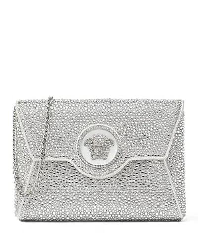 Versace Medusa Plaque Embellished Clutch Bag In Pearl Grey